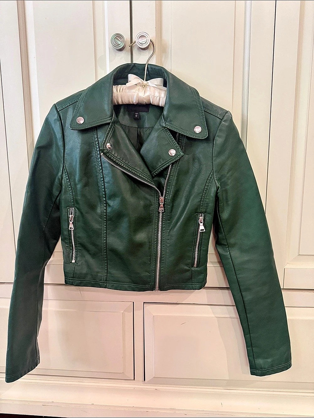 Express Faux Leather Moto Jacket Green Size XS